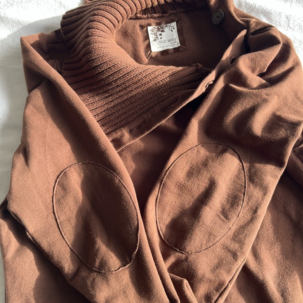 Old Navy SoSoft Brown Ribbed Cowl Neck Sweater Elbow Patchwork Chunky Preppy Y2K - Picture 8 of 16